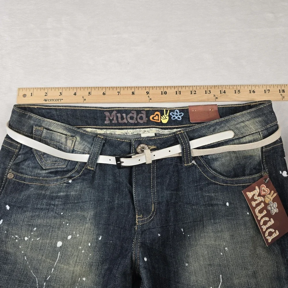 Mudd Girls Size 13 Dark Wash Paint Splatter Capri Bermuda Denim Jeans with Belt